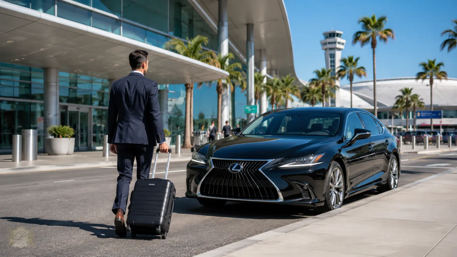 Black lexus sedan for corporate airport transportation at ont lax and sna in southern california