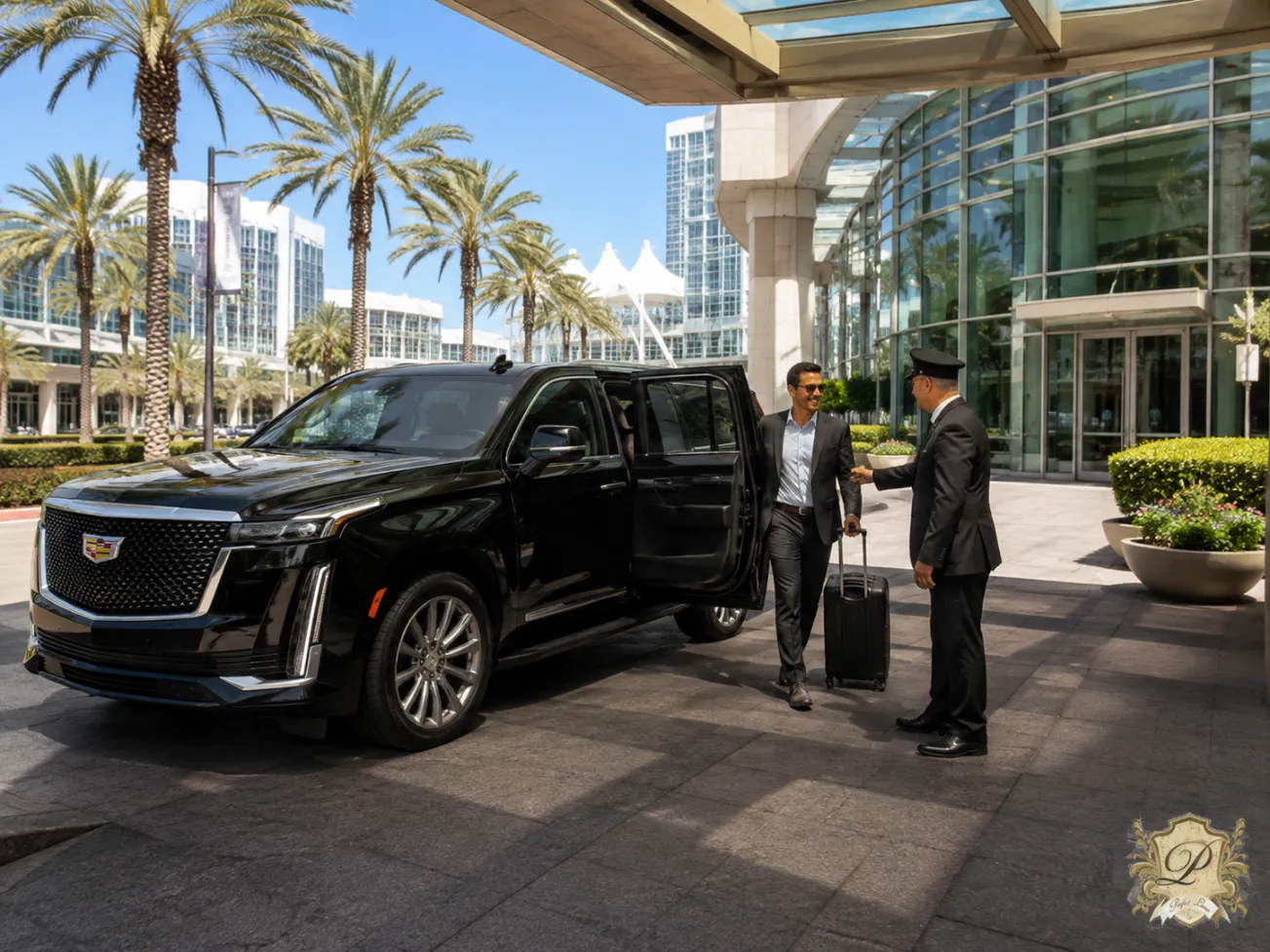 Black cadillac escalade for corporate trade show transportation in southern california