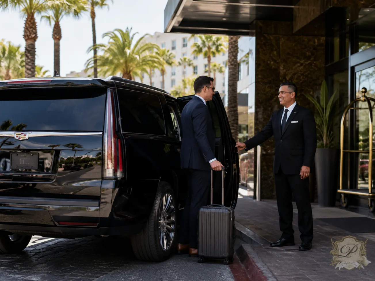 Black cadillac escalade illustrating corporate transportation cost and executive suv service in southern california