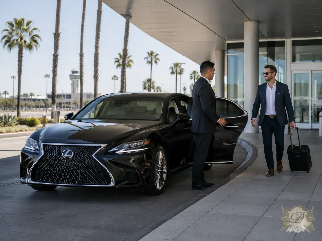 Black lexus sedan for executive airport pickup and business client transportation