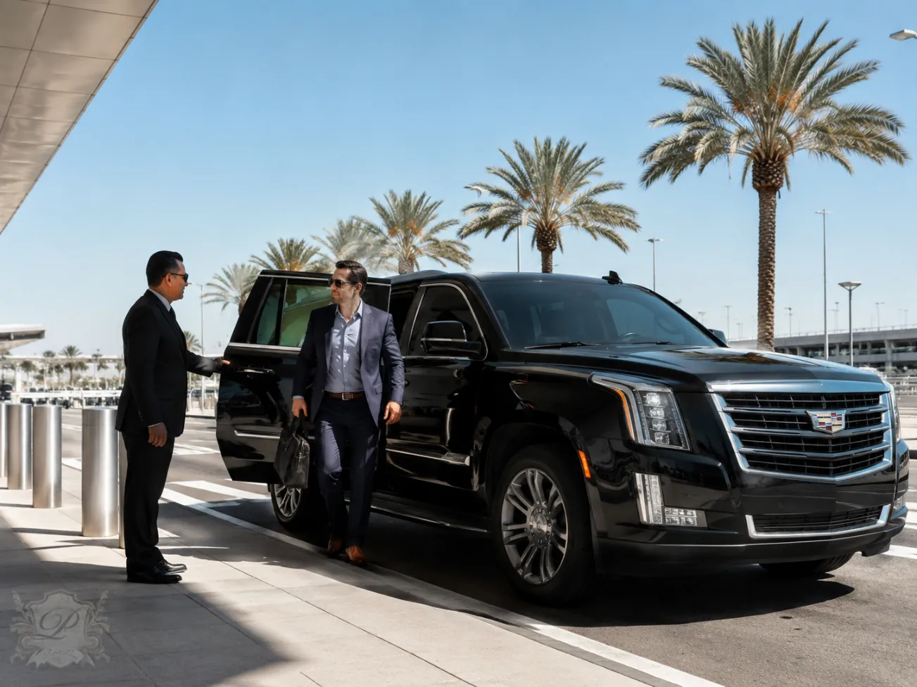 Black cadillac escalade for executive limo service and business travel in southern california