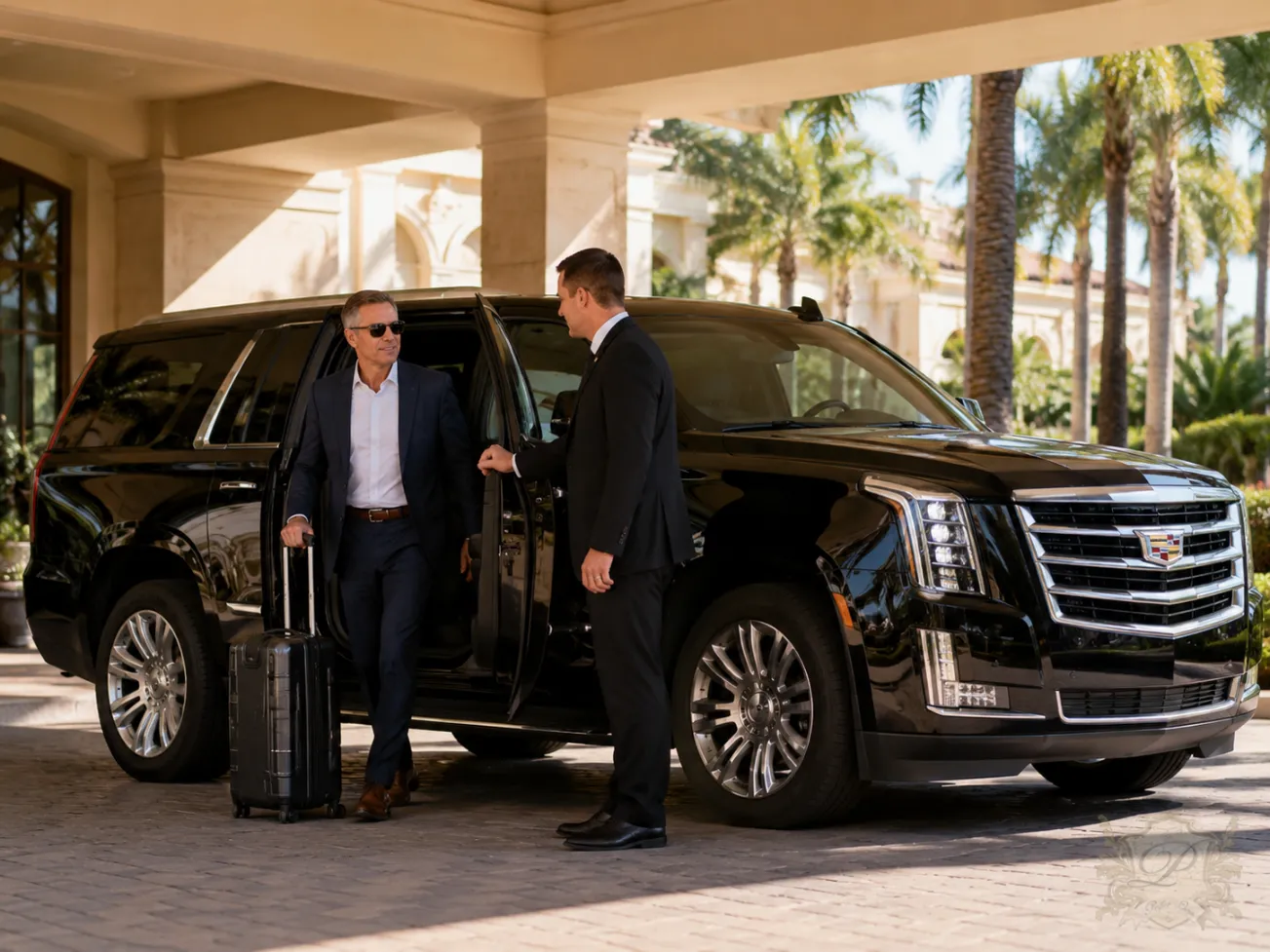 Black cadillac escalade for executive travel and corporate transportation in southern california