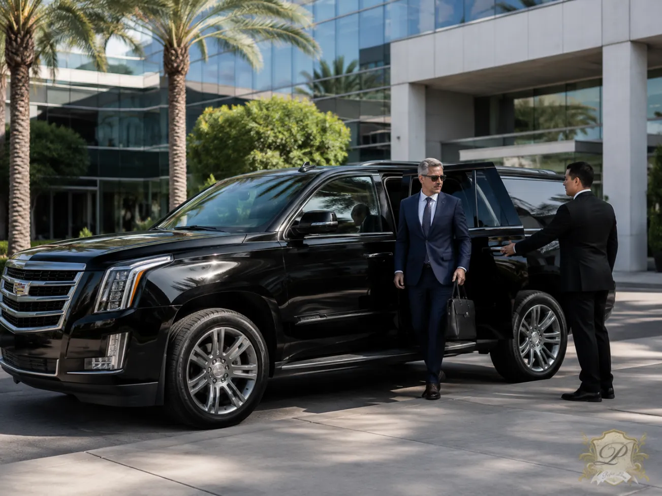 Black cadillac escalade for multi-stop executive transportation and business meetings in southern california