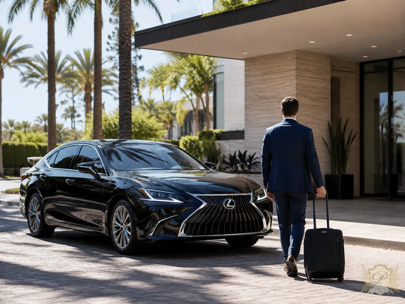 Black lexus sedan for private chauffeur business travel in southern california